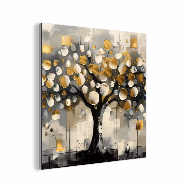 Aluminium schilderij - Boom - Abstract - Beige - Goud - Zwart — 1