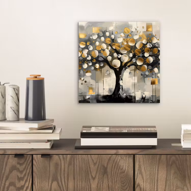 Aluminium schilderij - Boom - Abstract - Beige - Goud - Zwart — 2