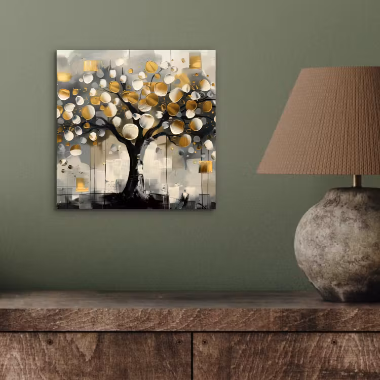 Aluminium schilderij - Boom - Abstract - Beige - Goud - Zwart — 3