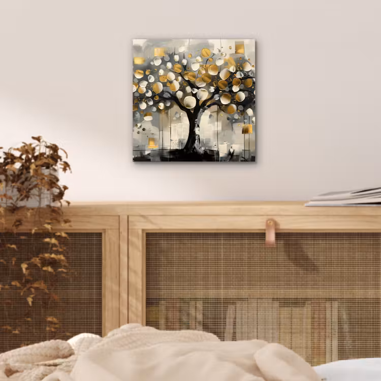 Aluminium schilderij - Boom - Abstract - Beige - Goud - Zwart — 4
