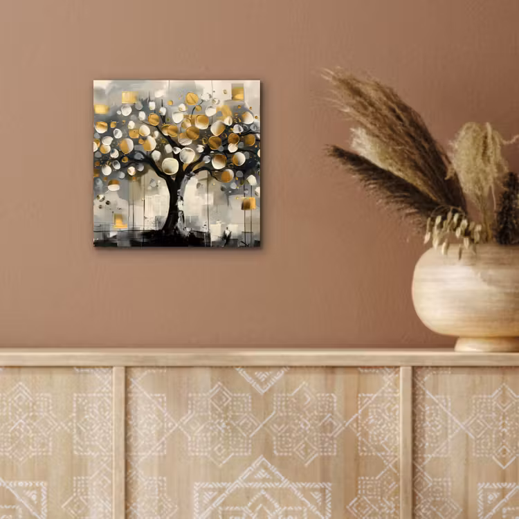 Aluminium schilderij - Boom - Abstract - Beige - Goud - Zwart — 5