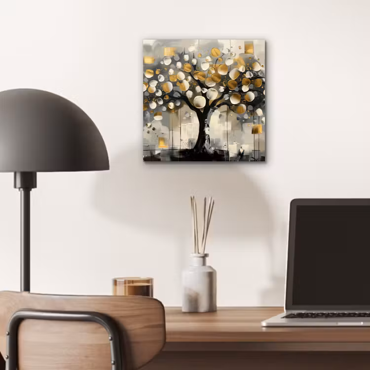 Aluminium schilderij - Boom - Abstract - Beige - Goud - Zwart — 6