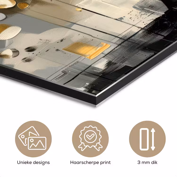 Aluminium schilderij - Boom - Abstract - Beige - Goud - Zwart — 7