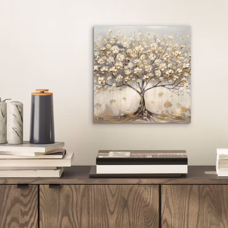 Aluminium schilderij - Boom - Beige - Goud - Verflook - Grijs — 2
