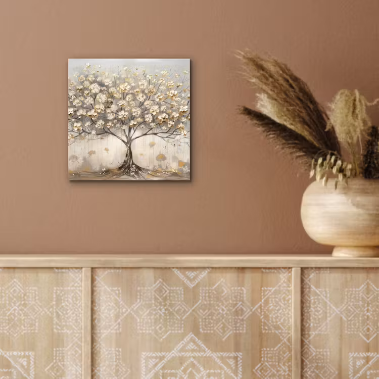 Aluminium schilderij - Boom - Beige - Goud - Verflook - Grijs — 5