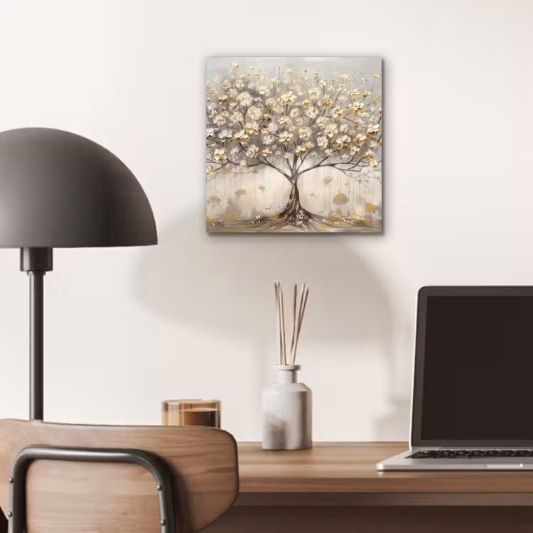 Aluminium schilderij - Boom - Beige - Goud - Verflook - Grijs — 6