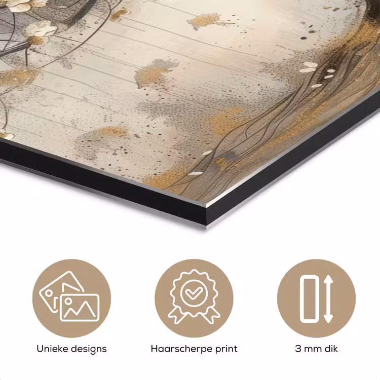 Aluminium schilderij - Boom - Beige - Goud - Verflook - Grijs — 7
