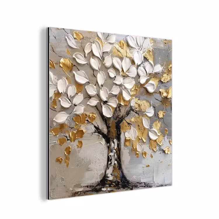 Aluminium schilderij - Boom - Beige - Grijs - Goud - Abstract — 1