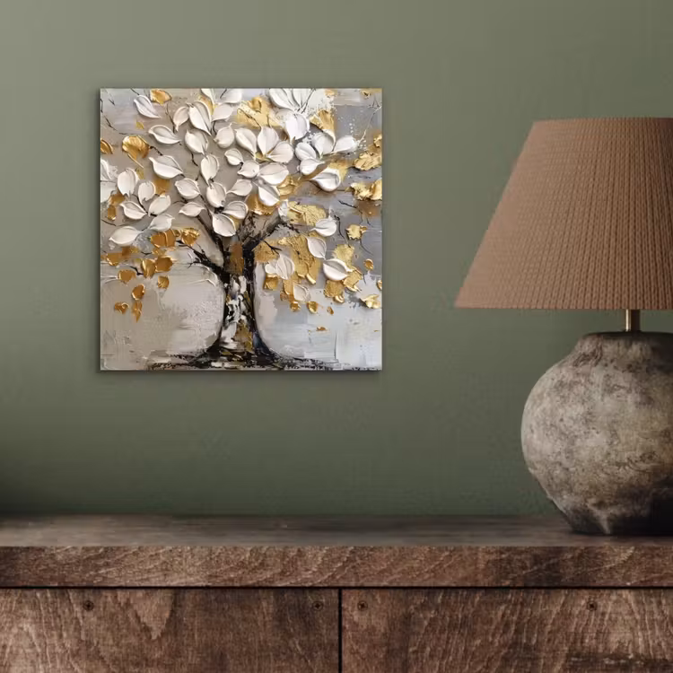 Aluminium schilderij - Boom - Beige - Grijs - Goud - Abstract — 3
