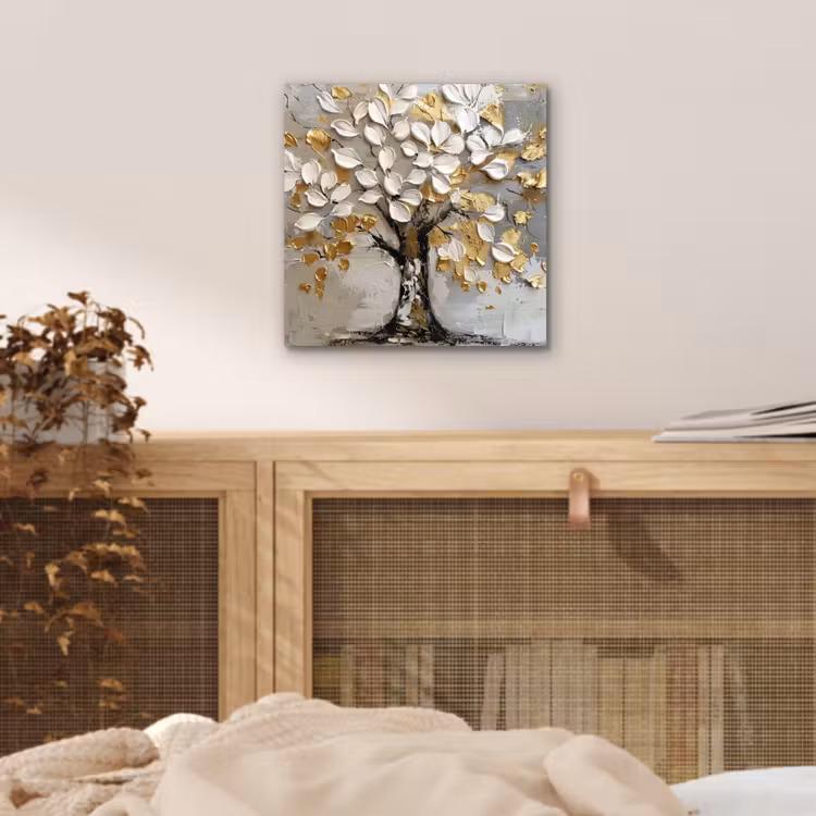 Aluminium schilderij - Boom - Beige - Grijs - Goud - Abstract — 4