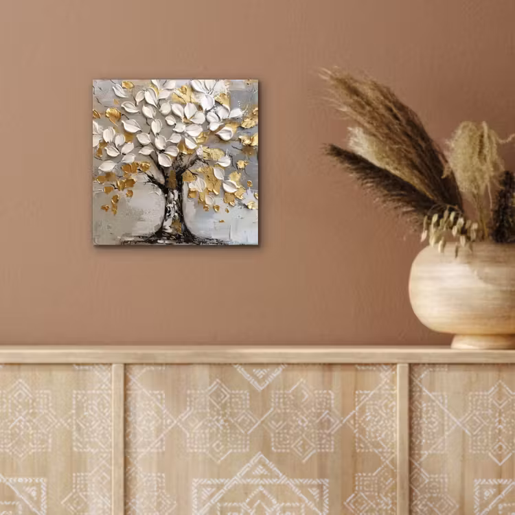 Aluminium schilderij - Boom - Beige - Grijs - Goud - Abstract — 5