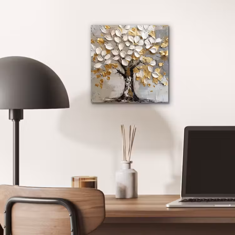Aluminium schilderij - Boom - Beige - Grijs - Goud - Abstract — 6