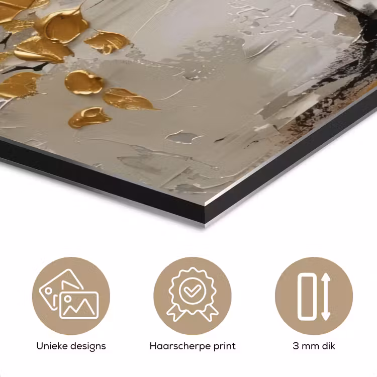 Aluminium schilderij - Boom - Beige - Grijs - Goud - Abstract — 7