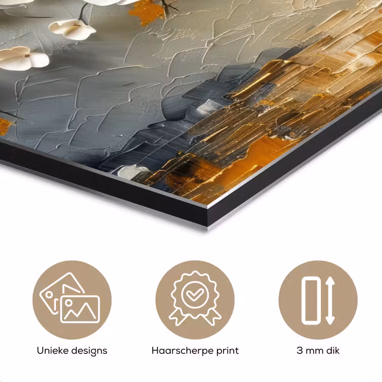 Aluminium schilderij - Boom - Bloemen - Goud - Beige — 7