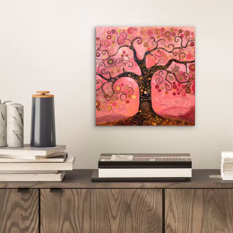 Aluminium schilderij - Boom - Levensboom - Roze - Goud — 2