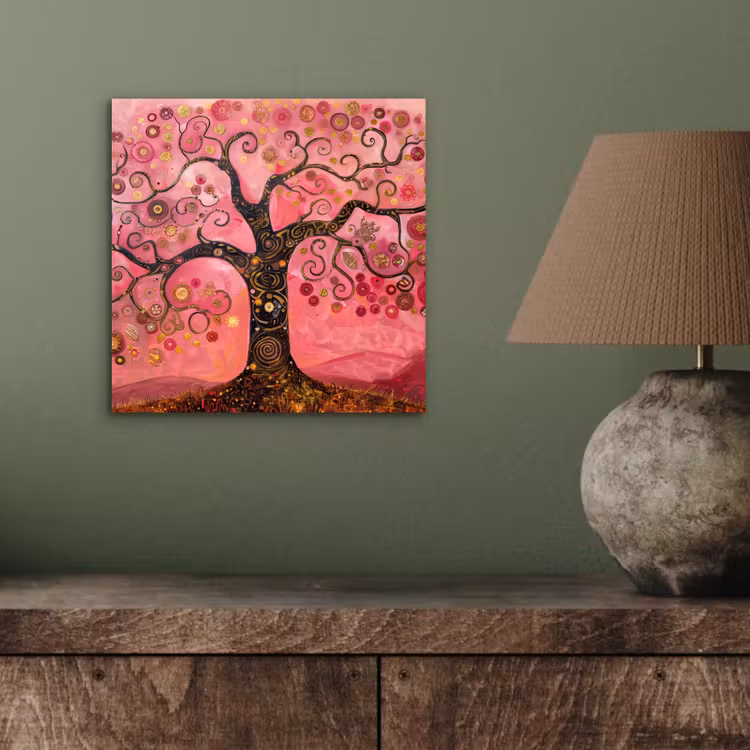 Aluminium schilderij - Boom - Levensboom - Roze - Goud — 3