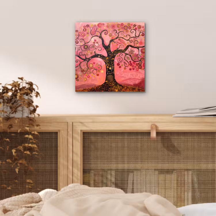 Aluminium schilderij - Boom - Levensboom - Roze - Goud — 4