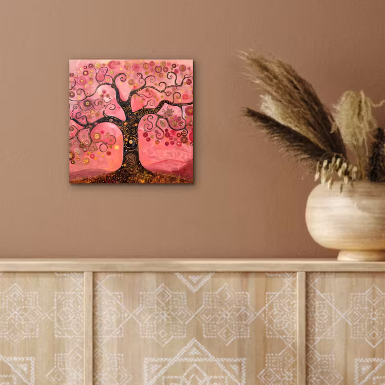 Aluminium schilderij - Boom - Levensboom - Roze - Goud — 5