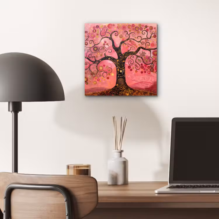 Aluminium schilderij - Boom - Levensboom - Roze - Goud — 6