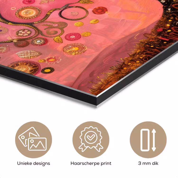 Aluminium schilderij - Boom - Levensboom - Roze - Goud — 7