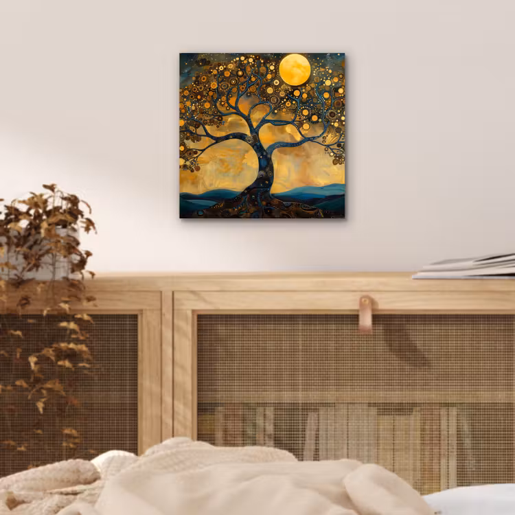 Aluminium schilderij - Boom - Maan - Bloemen - Goud - Kunst — 4
