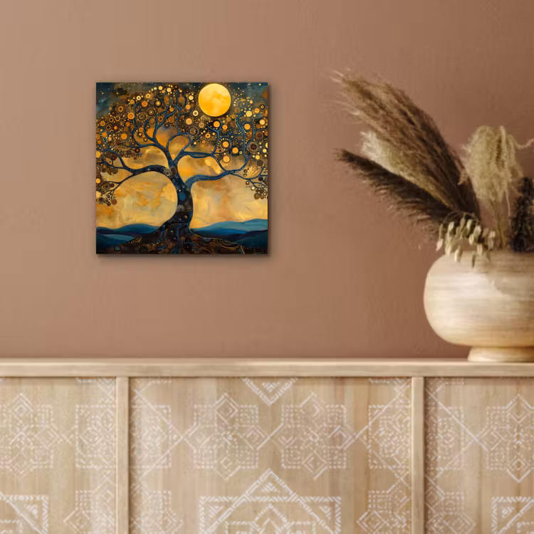 Aluminium schilderij - Boom - Maan - Bloemen - Goud - Kunst — 5