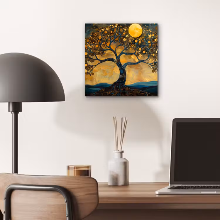 Aluminium schilderij - Boom - Maan - Bloemen - Goud - Kunst — 6