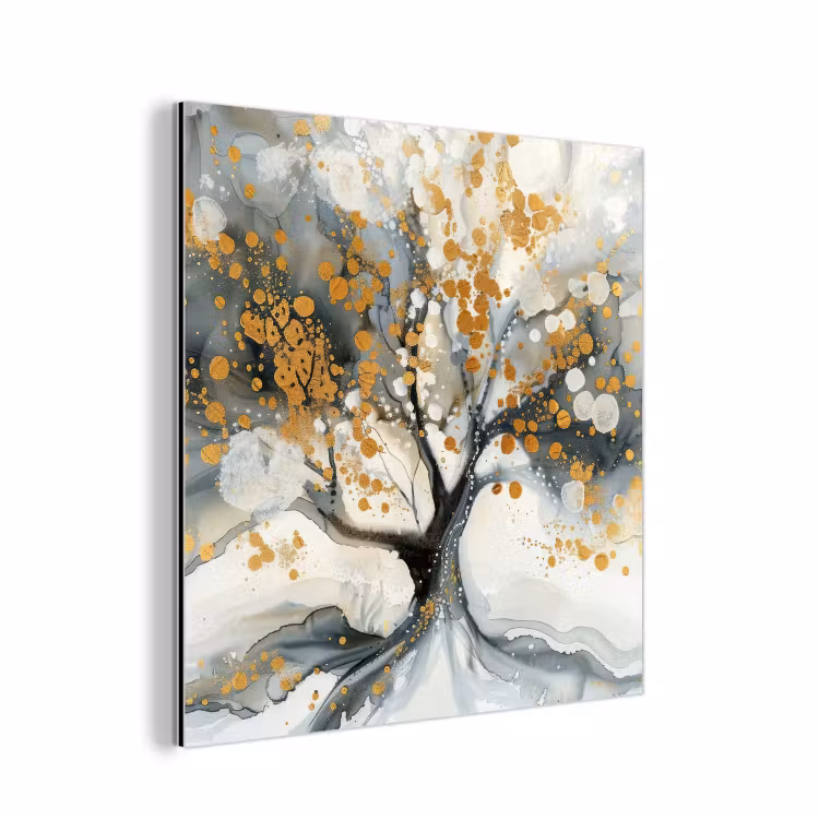 Aluminium schilderij - Boom - Modern - Abstract - Goud - Zwart - Wit — 1