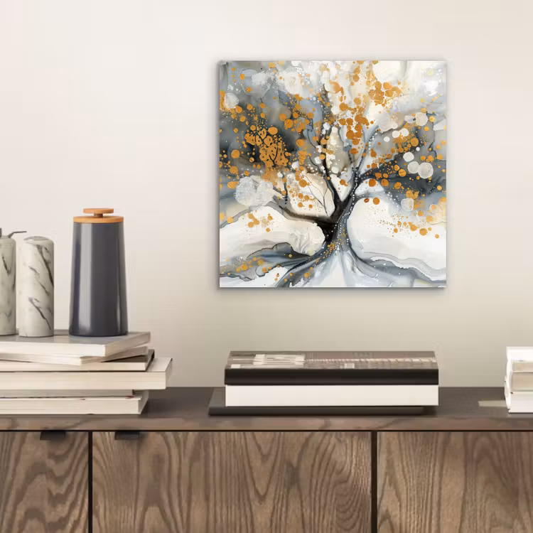 Aluminium schilderij - Boom - Modern - Abstract - Goud - Zwart - Wit — 2