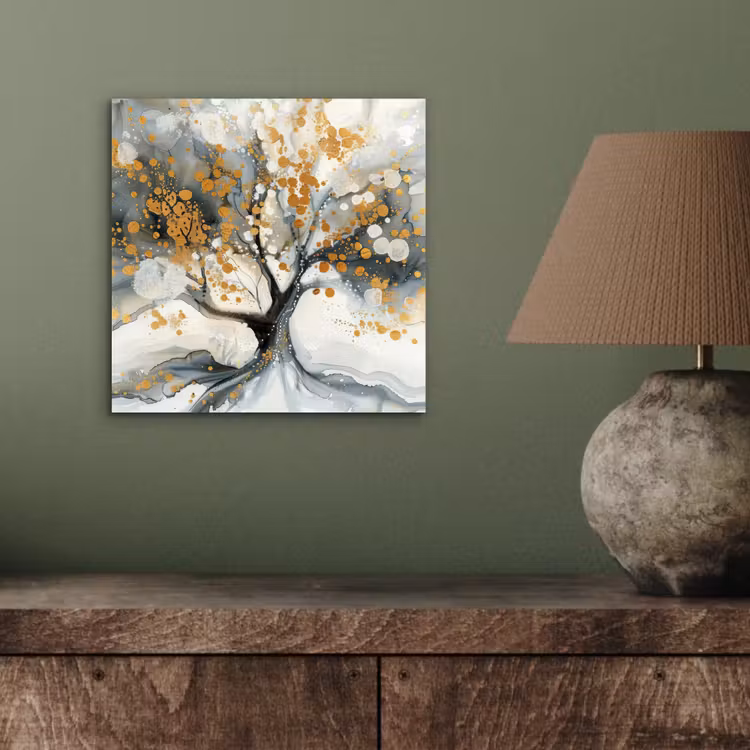 Aluminium schilderij - Boom - Modern - Abstract - Goud - Zwart - Wit — 3