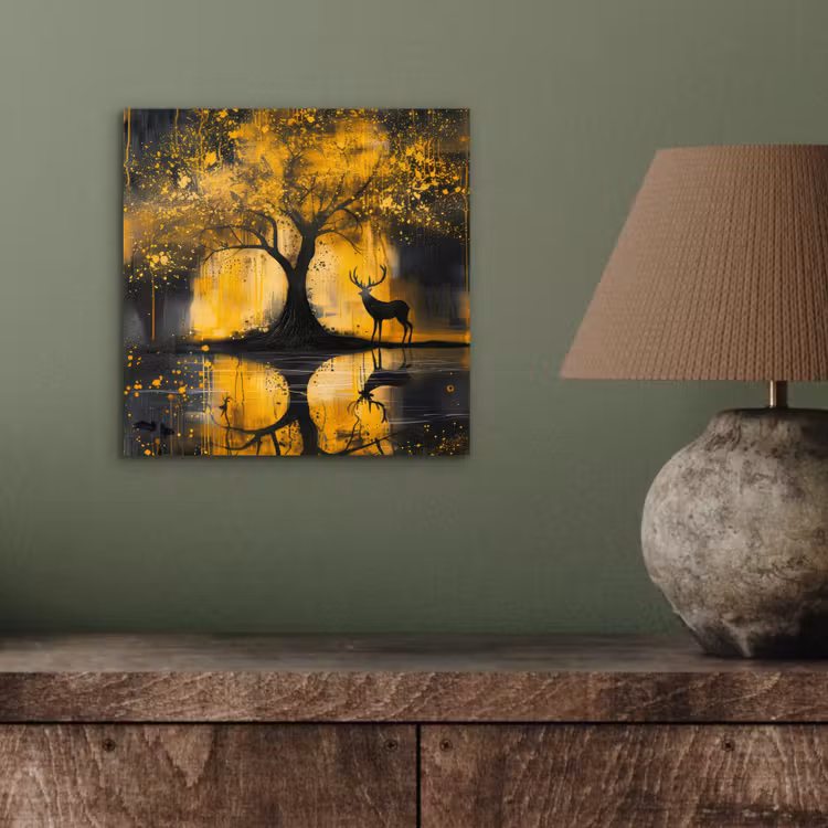 Aluminium schilderij - Boom - Verflook - Hert - Natuur - Goud — 3