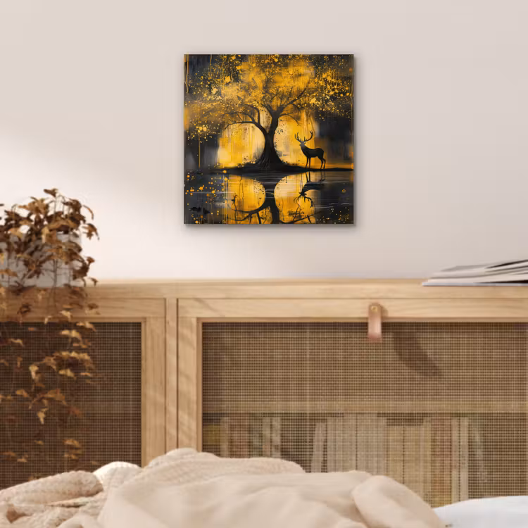 Aluminium schilderij - Boom - Verflook - Hert - Natuur - Goud — 4