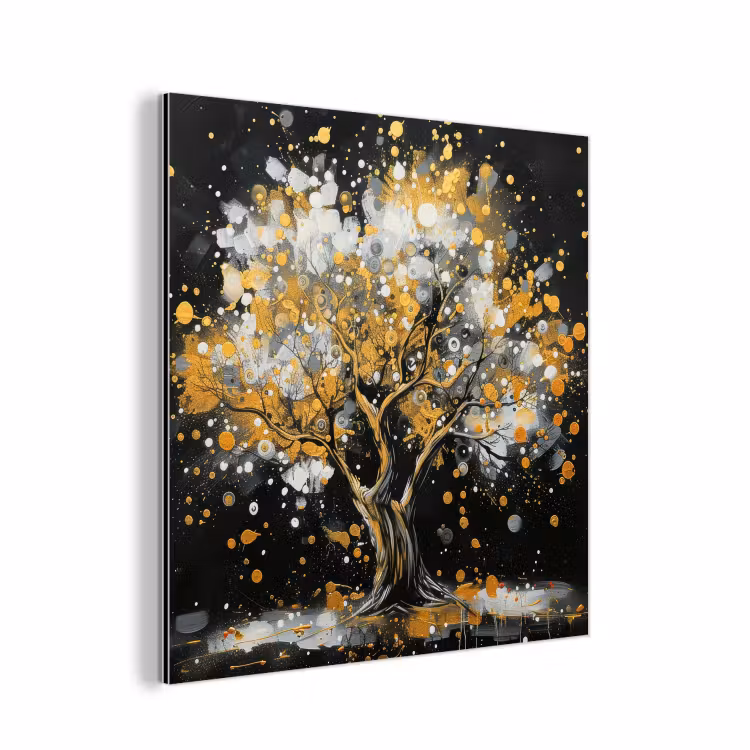 Aluminium schilderij - Boom - Zwart - Goud - Wit - Modern — 1