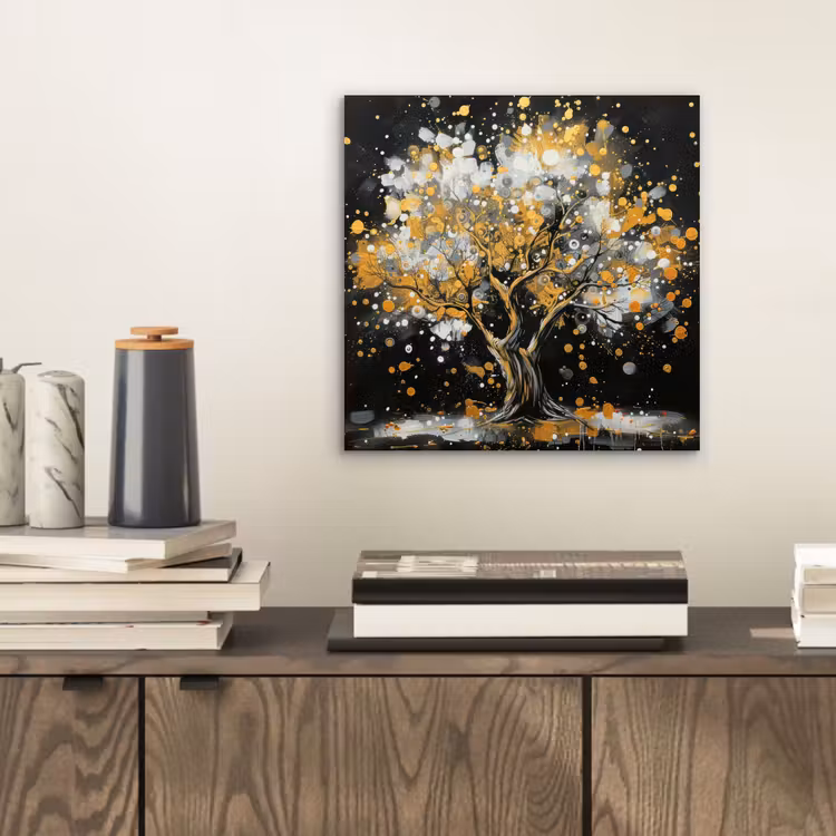 Aluminium schilderij - Boom - Zwart - Goud - Wit - Modern — 2