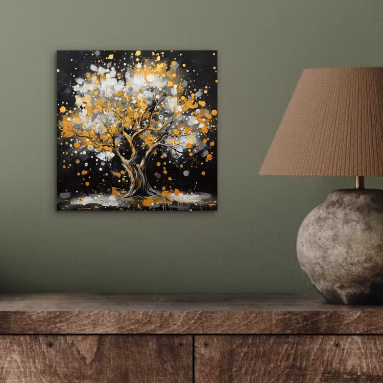 Aluminium schilderij - Boom - Zwart - Goud - Wit - Modern — 3