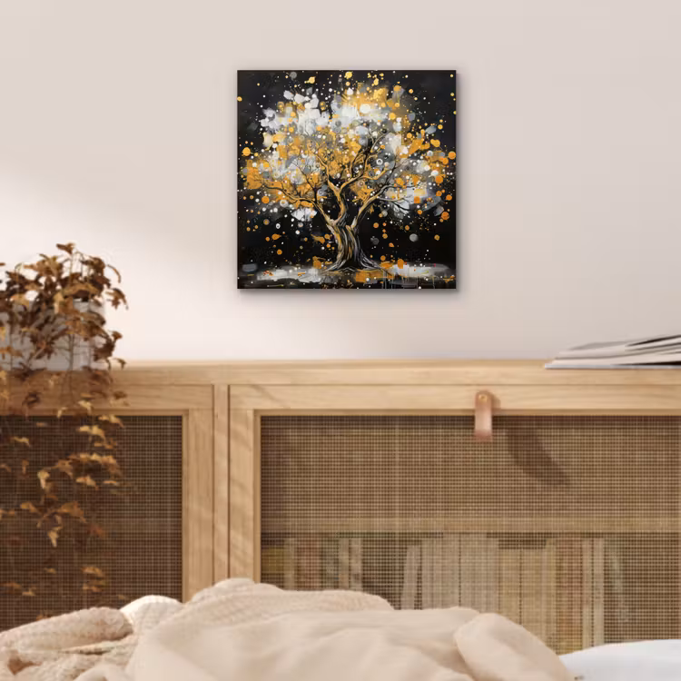Aluminium schilderij - Boom - Zwart - Goud - Wit - Modern — 4