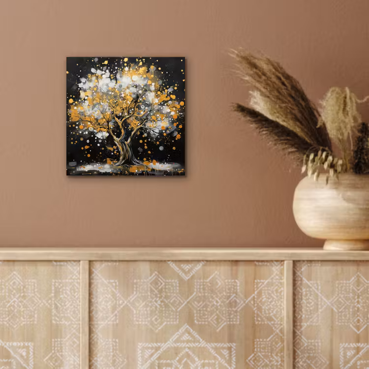 Aluminium schilderij - Boom - Zwart - Goud - Wit - Modern — 5