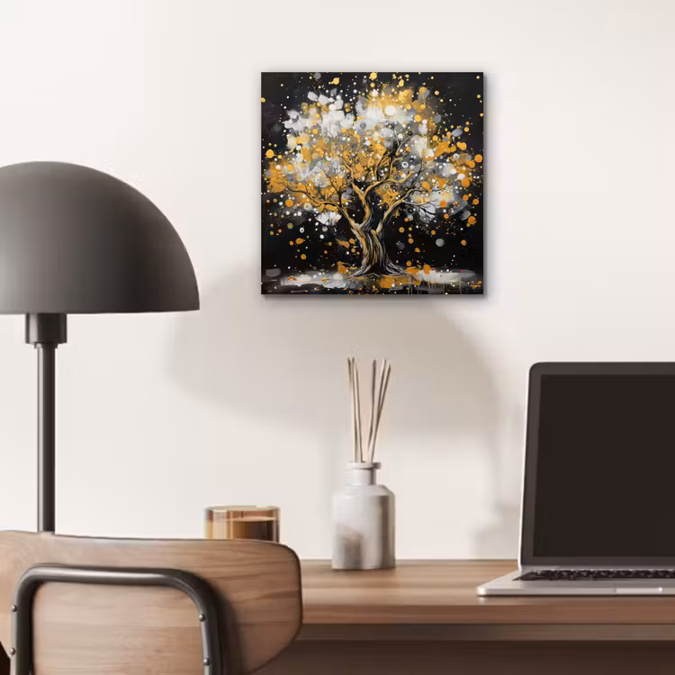 Aluminium schilderij - Boom - Zwart - Goud - Wit - Modern — 6