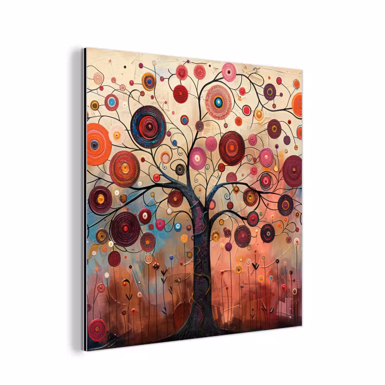 Aluminium schilderij - Levensboom - Bloemen - Roze - Hippie - Kunst — 1