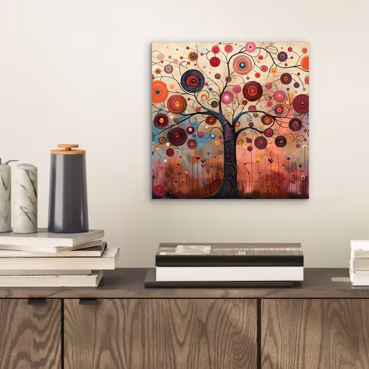 Aluminium schilderij - Levensboom - Bloemen - Roze - Hippie - Kunst — 2