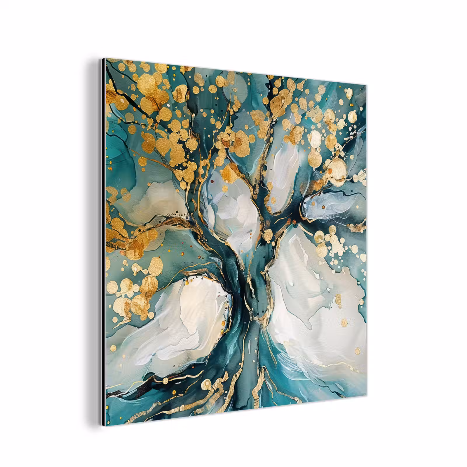 Aluminium schilderij - Boom - Modern - Verflook - Turquoise - Goud — 1