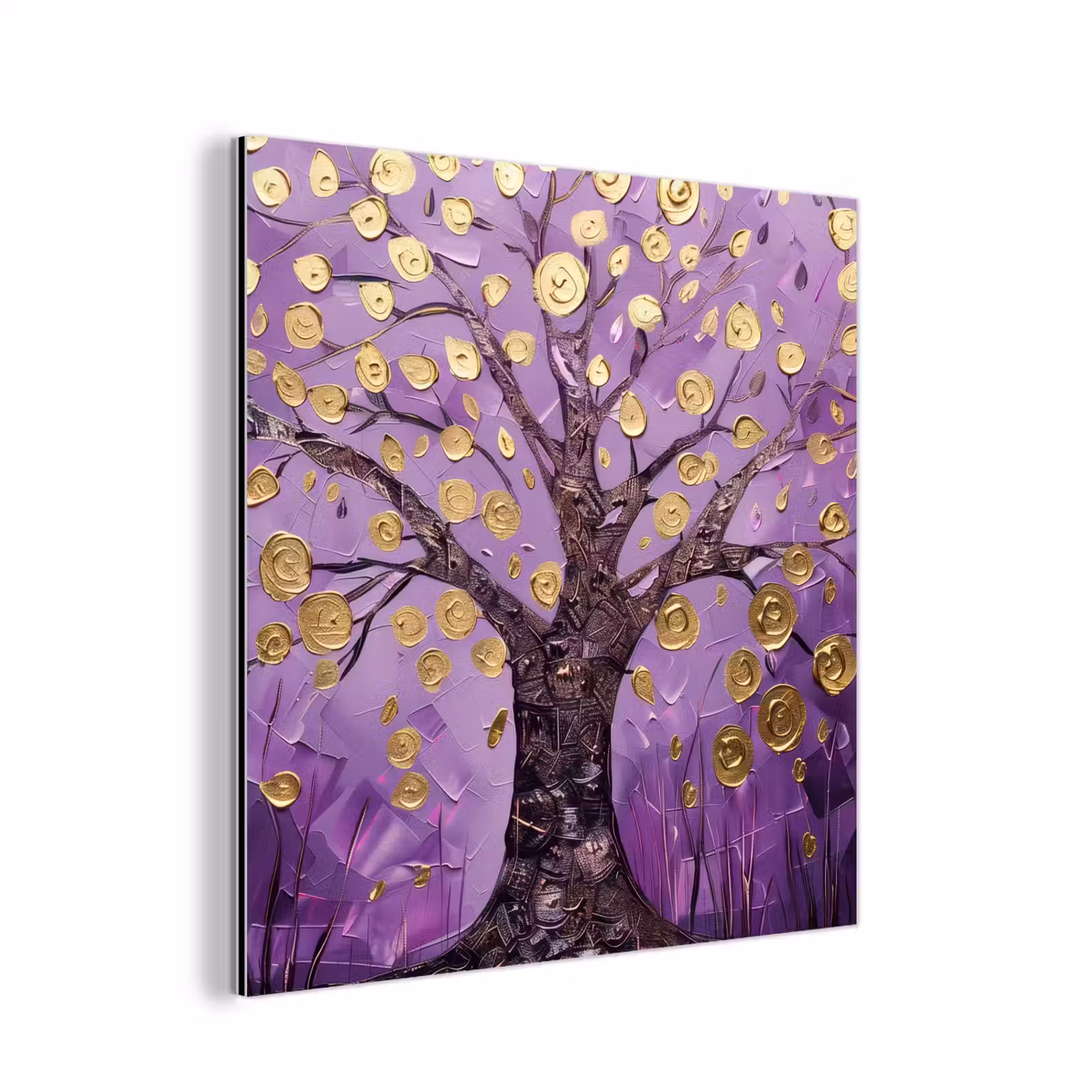 Aluminium schilderij - Levensboom - Boom - Paars - Goud - Modern — 1