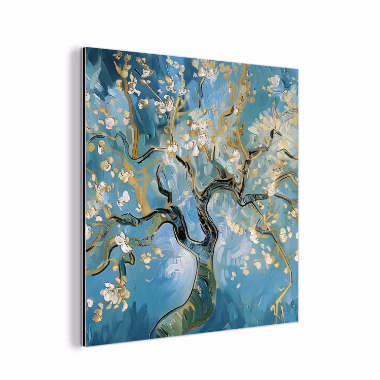 Aluminium schilderij - Amandelbloesem boom - Blauw - Abstract — 1