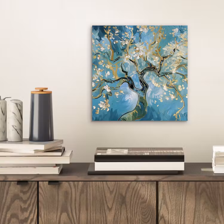 Aluminium schilderij - Amandelbloesem boom - Blauw - Abstract — 2
