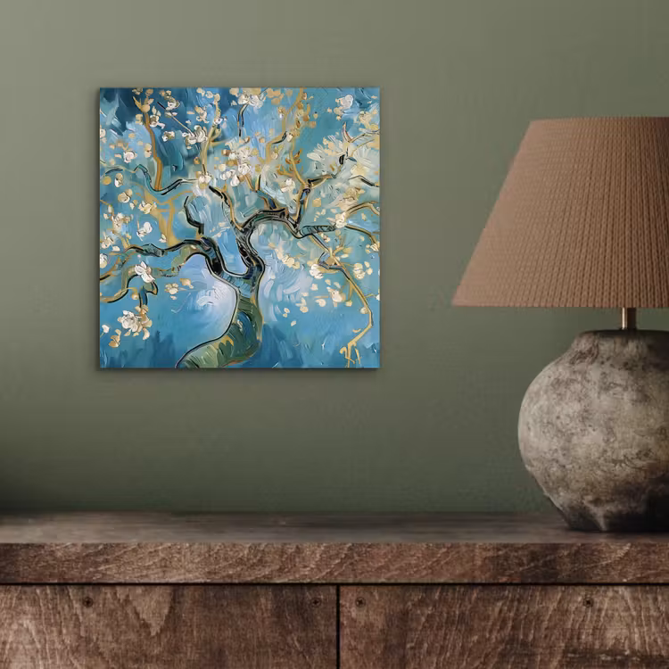 Aluminium schilderij - Amandelbloesem boom - Blauw - Abstract — 3