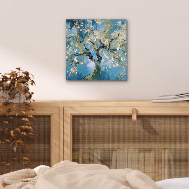 Aluminium schilderij - Amandelbloesem boom - Blauw - Abstract — 4