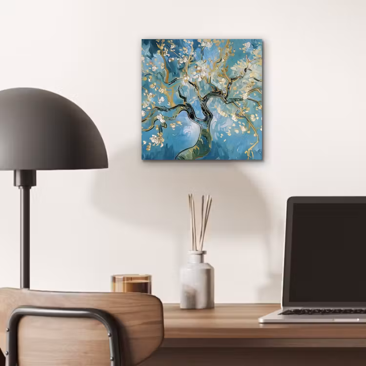 Aluminium schilderij - Amandelbloesem boom - Blauw - Abstract — 6