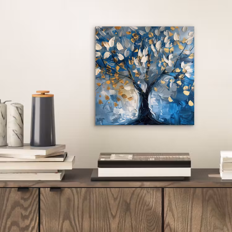 Aluminium schilderij - Boom - Blauw - Goud - Abstract — 2