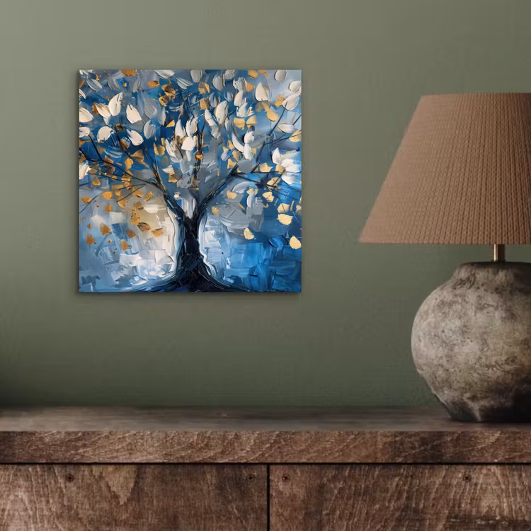 Aluminium schilderij - Boom - Blauw - Goud - Abstract — 3