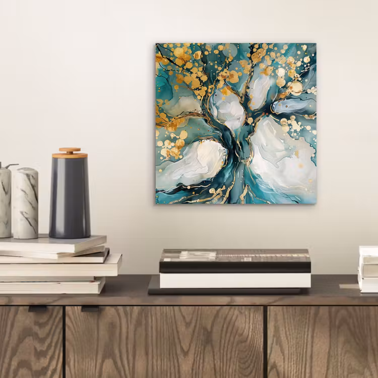 Aluminium schilderij - Boom - Modern - Verflook - Turquoise - Goud — 2